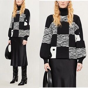 STAUD Zedd Abstract Yin Yang Zebra Turtleneck Sweater Size Small